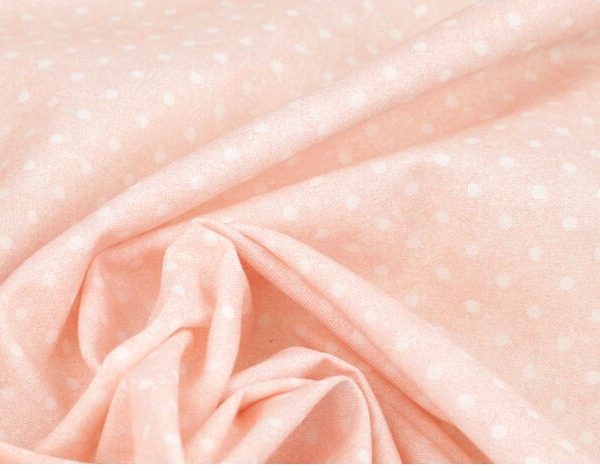 Soft Pembe Puantiyeli Doğal Pamuk Kumaş (yarım metre)