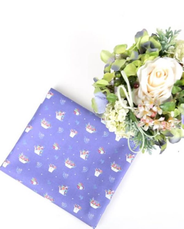 Saksılı Çiçekler Doğal Kumaş (yarım metre)