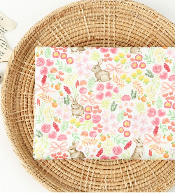 Tatlı Bahçe Tavşanı Doğal Pamuk Kumaş (yarım metre)
