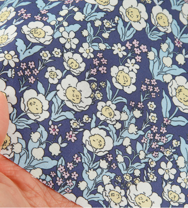 Mayıs Papatyası Doğal Pamuk Kumaş -Mavi_ (yarım metre)